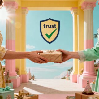 Visual representing trust in ecommerce, including consistency, clear communication and reliable small business service