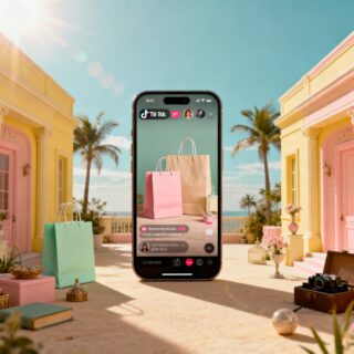 Graphic showing TikTok Shop and creator-led shopping, highlighting shop-tainment and ecommerce trends for 2026.