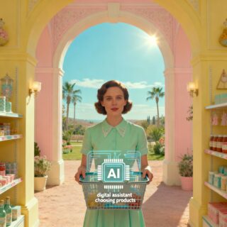 Illustration of AI selecting products for online shoppers, representing agentic AI retail trends for 2026.